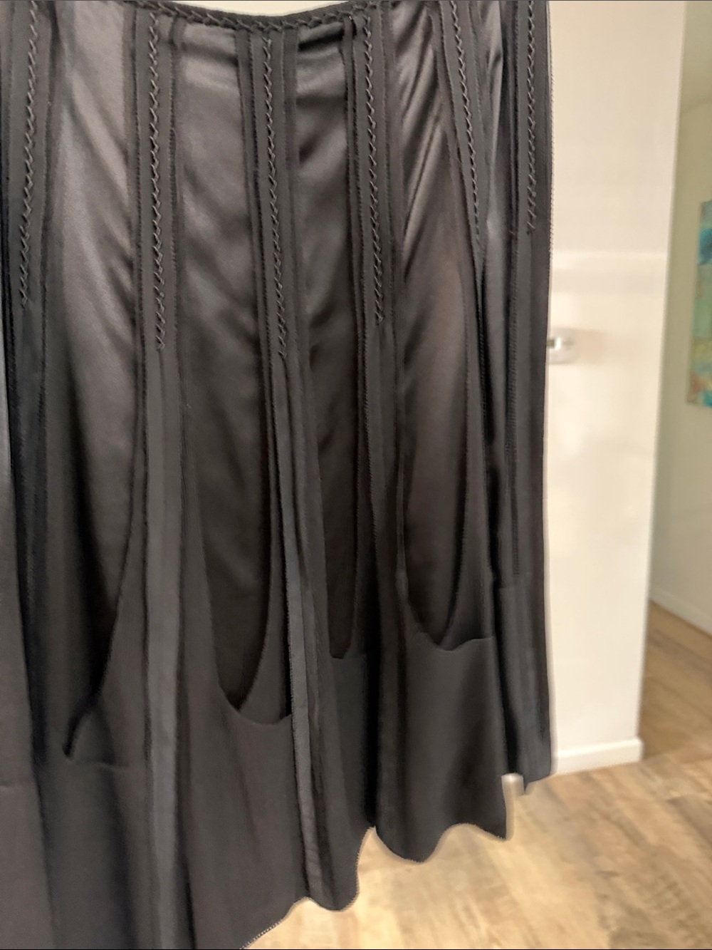 Elie Tahari Black Paneled A-Line Midi Skirt - Picture 6 of 12